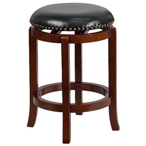 flash furniture margaret 24'' high backless light cherry wood counter height stool with black leathersoft swivel seat