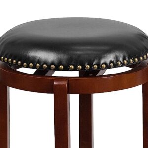 Flash Furniture Margaret 24'' High Backless Light Cherry Wood Counter Height Stool with Black LeatherSoft Swivel Seat