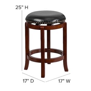 Flash Furniture Margaret 24'' High Backless Light Cherry Wood Counter Height Stool with Black LeatherSoft Swivel Seat