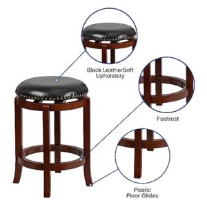 Flash Furniture Margaret 24'' High Backless Light Cherry Wood Counter Height Stool with Black LeatherSoft Swivel Seat