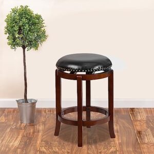 Flash Furniture Margaret 24'' High Backless Light Cherry Wood Counter Height Stool with Black LeatherSoft Swivel Seat