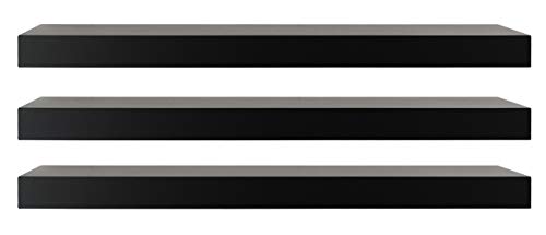 Kiera Grace Set of Three Maine Simple & Classic Decorative Engineered Wood Floating Wall Shelves for Home, Room, & Office, 24" L x 4.75" W x 3" H, Black