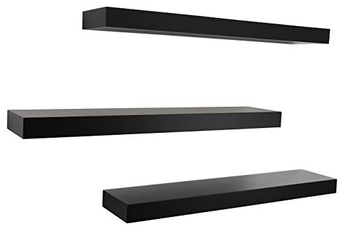 Kiera Grace Set of Three Maine Simple & Classic Decorative Engineered Wood Floating Wall Shelves for Home, Room, & Office, 24" L x 4.75" W x 3" H, Black