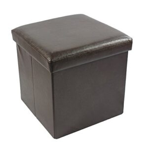 achim home furnishings collapsible storage ottoman - brown faux leather 15x15x15