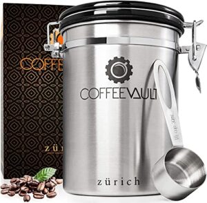 coffee canister for ground coffee with scoop, 22oz coffeevault coffee container for ground coffee and coffee bean storage, coffee storage airtight canister with co2 valve to keep coffee fresh