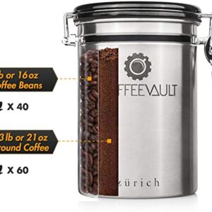 Coffee Canister for Ground Coffee with Scoop, 22oz CoffeeVault Coffee Container for Ground Coffee and Coffee Bean Storage, Coffee Storage Airtight Canister with CO2 Valve to Keep Coffee Fresh