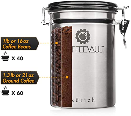 Coffee Canister for Ground Coffee with Scoop, 22oz CoffeeVault Coffee Container for Ground Coffee and Coffee Bean Storage, Coffee Storage Airtight Canister with CO2 Valve to Keep Coffee Fresh