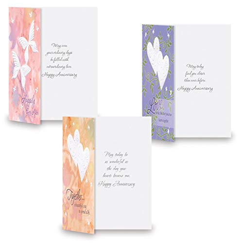 Deluxe Embossed Anniversary Card Value Pack - Set of 16 (8 designs), Large 5" x 7" Wedding Anniversary Cards with Sentiments Inside, White Envelopes