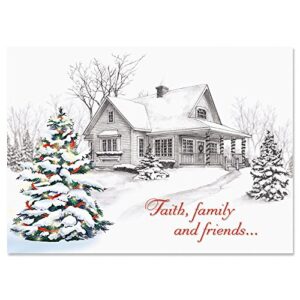 current winter home personalized christmas greeting cards set - set of 18 large 5 x 7-inch folded cards, themed religious holiday card value pack, add names or text, envelopes included