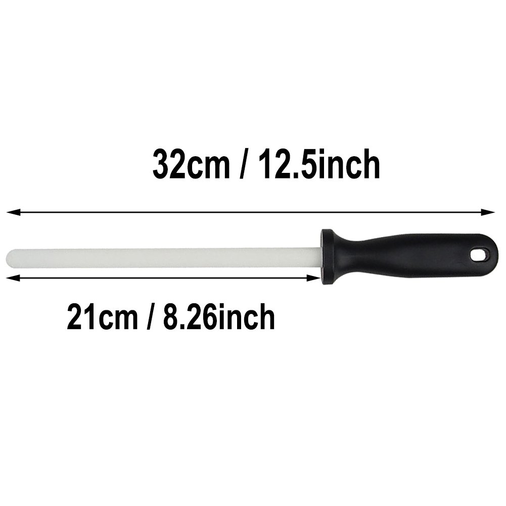 MAYMII Total 12" Length 8” Length Ceramic Rod with Handle Knife Sharpener Kitchen Sharpening Stick White