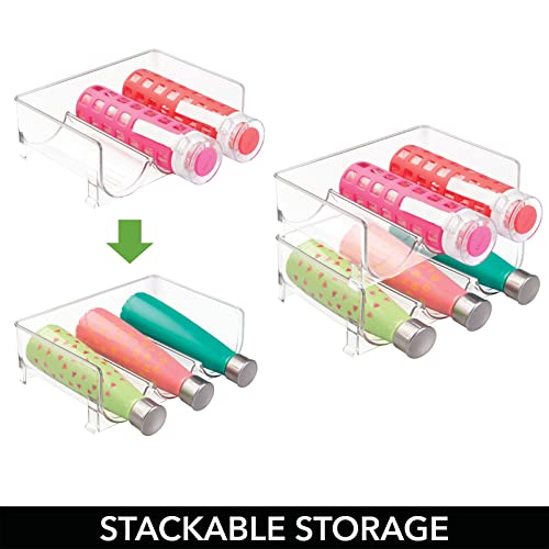 mDesign Stackable Plastic 3 Bottle Refrigerator Wine Rack - Kitchen Storage Organizer for Champagne, Wine or Water Bottles - Stacking Wine Organizer for Fridge - Ligne Collection - 4 Pack - Clear