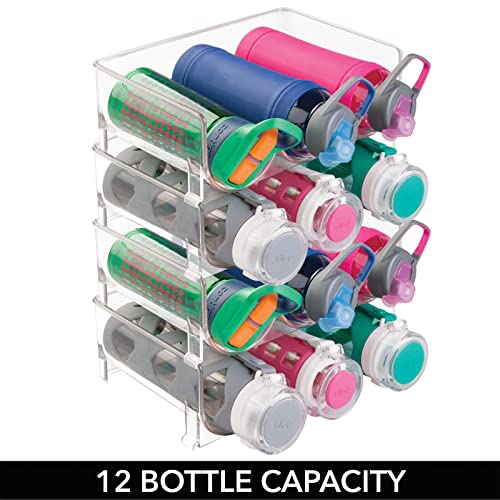 mDesign Stackable Plastic 3 Bottle Refrigerator Wine Rack - Kitchen Storage Organizer for Champagne, Wine or Water Bottles - Stacking Wine Organizer for Fridge - Ligne Collection - 4 Pack - Clear