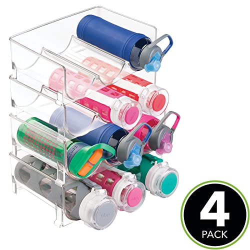 mDesign Stackable Plastic 3 Bottle Refrigerator Wine Rack - Kitchen Storage Organizer for Champagne, Wine or Water Bottles - Stacking Wine Organizer for Fridge - Ligne Collection - 4 Pack - Clear