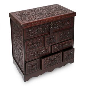 novica large handmade leather and wood jewelry box, brown, travel chest'