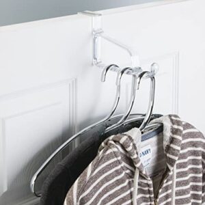 mDesign Modern Over Door Valet Hook - Multi Hanging Storage Garment Organizer Hanger Rack - Single Hooks for Coat, Hoodies, Hat, Scarves, Purse, Belt, and Bath Robe - 3 Pack - Clear