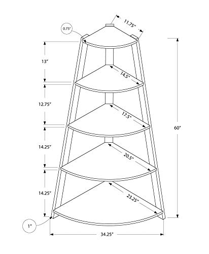Monarch Specialties Dark Corner Accent Etagere Bookcase, 60", Taupe
