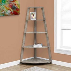 Monarch Specialties Dark Corner Accent Etagere Bookcase, 60", Taupe