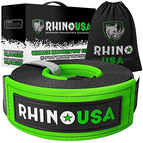 Rhino USA Recovery Tow Strap (3" x 20') Lab Tested 31,518lb Break Strength - Heavy Duty Offroad Straps with Triple Reinforced Loop Ends to Ensure Peace of Mind - Emergency 4x4 Off Road Towing Rope