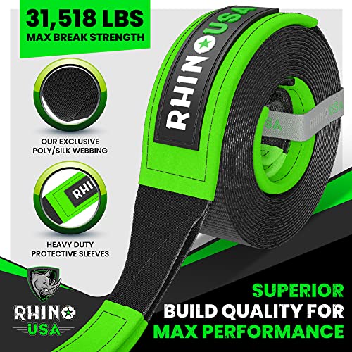 Rhino USA Recovery Tow Strap (3" x 20') Lab Tested 31,518lb Break Strength - Heavy Duty Offroad Straps with Triple Reinforced Loop Ends to Ensure Peace of Mind - Emergency 4x4 Off Road Towing Rope