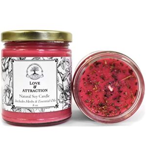 love & attraction soy spell candle | 9 oz natural soy wax | made with herbs & essential oils | romance & relationships rituals | wiccan pagan hoodoo