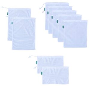 earthwise reusable mesh produce bags - tare weight tags on every bag premium machine washable grocery set of 9-3 different sizes 12x17in, 12x14in, 12x8in