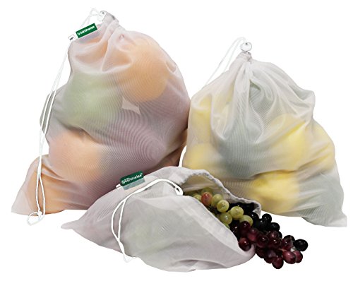 Earthwise Reusable Mesh Produce Bags - TARE WEIGHT TAGS on every bag Premium MACHINE WASHABLE Grocery Set of 9-3 Different Sizes 12x17in, 12x14in, 12x8in