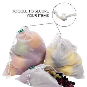 Earthwise Reusable Mesh Produce Bags - TARE WEIGHT TAGS on every bag Premium MACHINE WASHABLE Grocery Set of 9-3 Different Sizes 12x17in, 12x14in, 12x8in