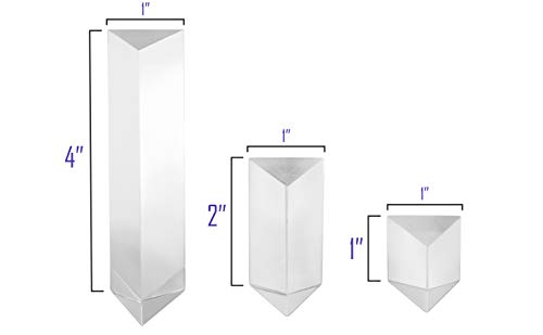 EISCO 6PK Equilateral Prisms 3pc Set - 1", 2", & 4" Lengths, 25mm Face Size - Acrylic - Classroom Pack (Six, 3pc Sets - 18 Pieces Total)