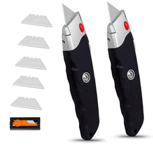 internet's best premium utility knife - set of 2 - retractable razor knife set - box cutter - rubber handle