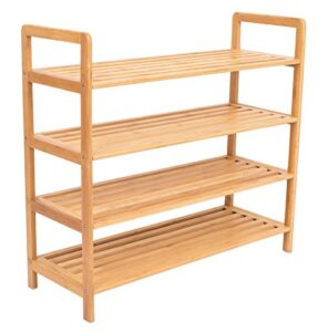 birdrock home free standing bamboo shoe rack - 4 tier - wood - closets and entryway - organizer - fits 12 pairs of shoes