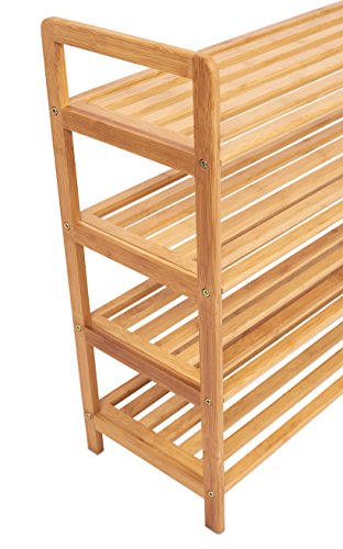 BirdRock Home Free Standing Bamboo Shoe Rack - 4 Tier - Wood - Closets and Entryway - Organizer - Fits 12 Pairs of Shoes