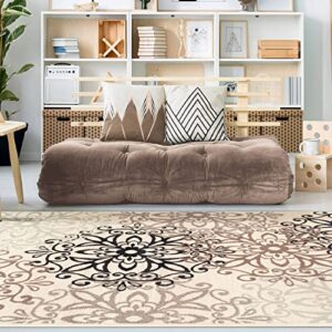 superior indoor large area rug for bedroom, living/dining room, entryway, office, farmhouse aesthetic floor throw, modern floral geometric decor, jute backing, leigh collection, 5' x 8', beige