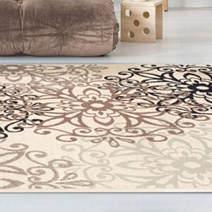 SUPERIOR Indoor Large Area Rug for Bedroom, Living/Dining Room, Entryway, Office, Farmhouse Aesthetic Floor Throw, Modern Floral Geometric Decor, Jute Backing, Leigh Collection, 5' x 8', Beige