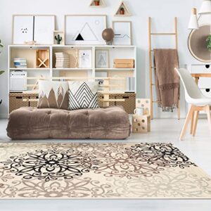 SUPERIOR Indoor Large Area Rug for Bedroom, Living/Dining Room, Entryway, Office, Farmhouse Aesthetic Floor Throw, Modern Floral Geometric Decor, Jute Backing, Leigh Collection, 5' x 8', Beige