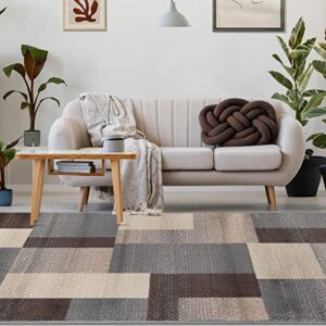 superior indoor large area rug, jute backed, perfect for entryway, office, living/ dining room, bedroom, kitchen, modern geometric patchwork floor decor, clifton collection, 8' x 10', grey