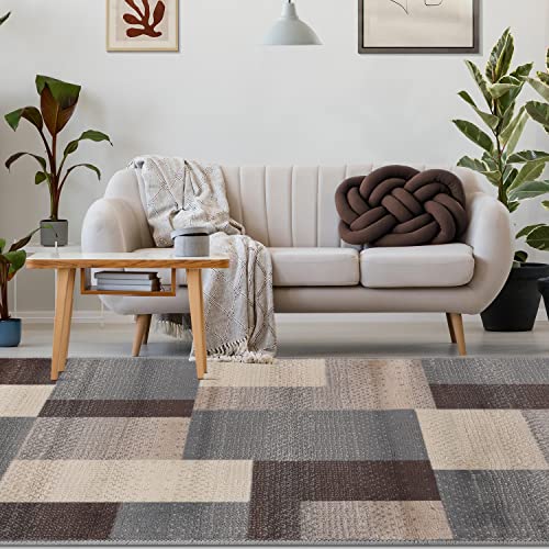 Superior Indoor Large Area Rug, Jute Backed, Perfect For Entryway, Office, Living/ Dining Room, Bedroom, Kitchen, Modern Geometric Patchwork Floor Decor, Clifton Collection, 8' x 10', Grey