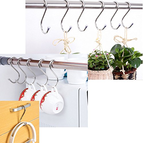 GCA 20 Pack 304 Stainless Steel Heavy-Duty Medium S Shaped Hooks Kitchen Hooks Hanging Hooks for Kitchen, Bathroom, Bedroom, Office …