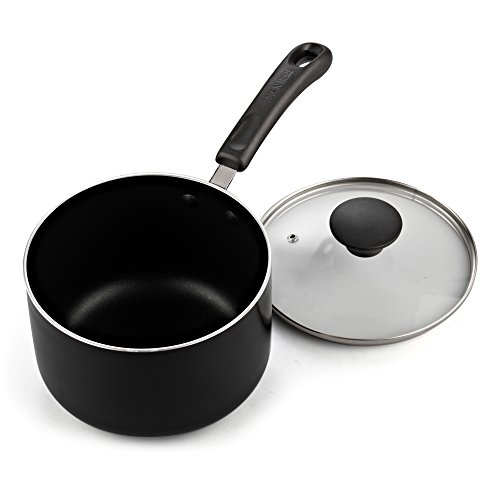 Cook N Home Nonstick Sauce Pan with Lid, 3-Qt, Black, 3-Quart