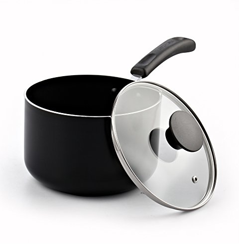 Cook N Home Nonstick Sauce Pan with Lid, 3-Qt, Black, 3-Quart