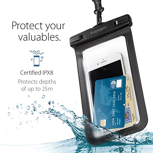 Spigen Universal Waterproof Case Pouch Dry Bag Designed for Most Cell Phone & Accessories Black