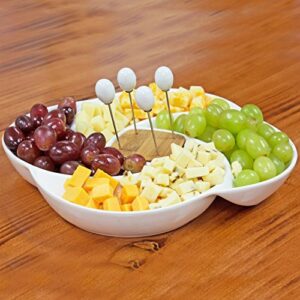 MyGift Decorative White Ceramic Charcuterie Platter Appetizer Olive Bowl Serving Tray with Food Picks and Wood Holder