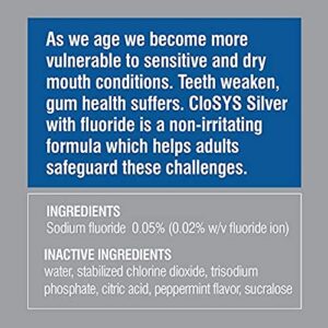 CloSYS Silver Fluoride Mouthwash, 16 Ounce (Pack of 2), Gentle Mint, for Adults 55+, Alcohol Free, Dye Free, pH Balanced, Fights Cavities and Strengthens Tooth Enamel