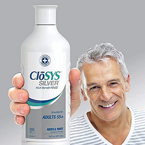 CloSYS Silver Fluoride Mouthwash, 16 Ounce (Pack of 2), Gentle Mint, for Adults 55+, Alcohol Free, Dye Free, pH Balanced, Fights Cavities and Strengthens Tooth Enamel