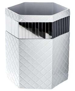 creative scents white bathroom trash can – decorative mirrored waste basket for bathroom - space friendly wastebasket rubbish bin for elegant bathroom decor (quilted mirror collection)