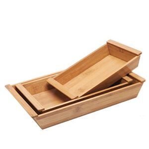 mygift natural bamboo nesting small serving tray with handles, wooden decorative trays, set of 3