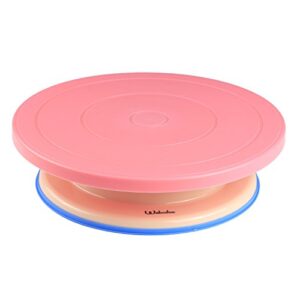 webake cake turntable 11 inch rotating cake stand, spinning cake decorating stand with non-slip rubber band