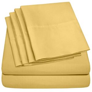 king size bed sheets - 6 piece 1500 supreme collection fine brushed microfiber deep pocket king sheet set bedding - 2 extra pillow cases, great value, king, yellow