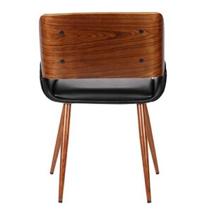 Armen Living Panda Dining Chair in Black Faux Leather and Walnut Wood Finish