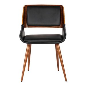Armen Living Panda Dining Chair in Black Faux Leather and Walnut Wood Finish