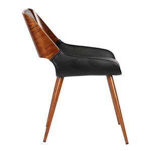 Armen Living Panda Dining Chair in Black Faux Leather and Walnut Wood Finish